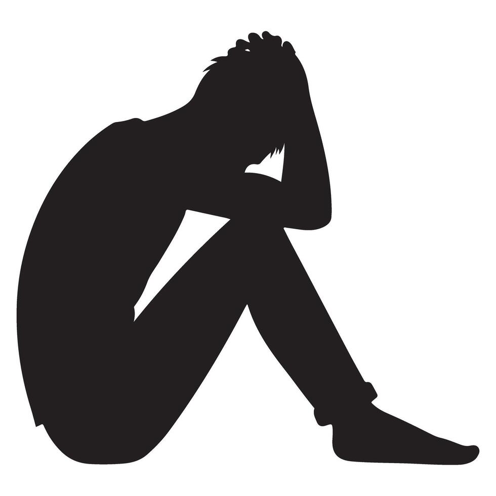 Silhouette Depressed Person Illustration Feeling Sad Anxious Solitude design vector