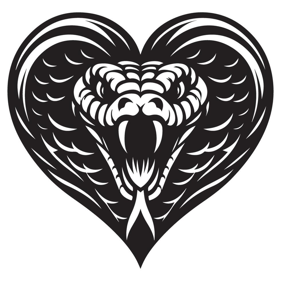 Aggressive Cobra Silhouette Illustration Inside A Heart Shape Design vector