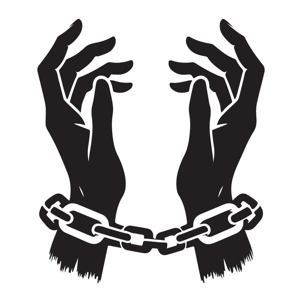 Chained Hands Silhouette Symbolizing Restriction and Fight for Freedom vector