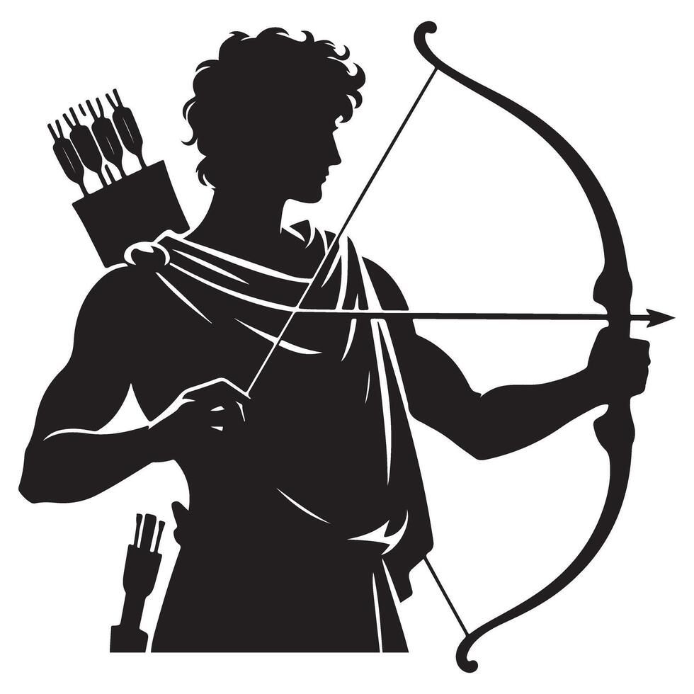 Silhouette Archer with Bow and Arrow Aiming High for Victory vector