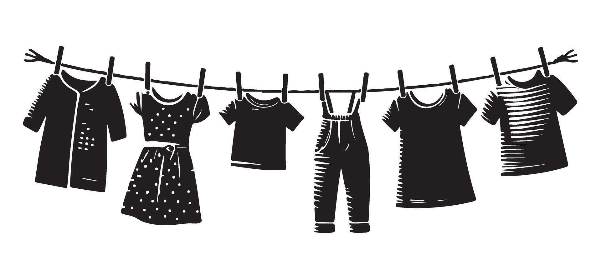 Clothesline with Hanging Garments Illustration Laundry Image vector
