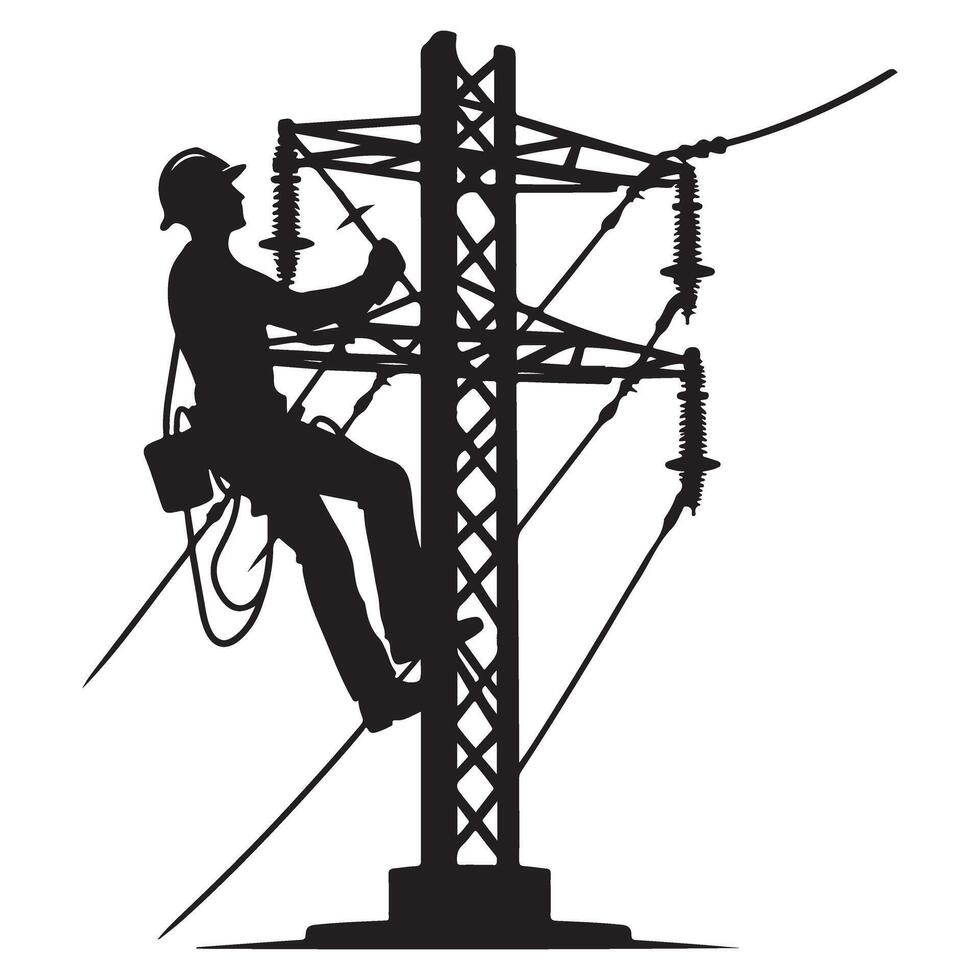 Lineman Working on High Voltage Power Lines Electrical Infrastructure Safety vector