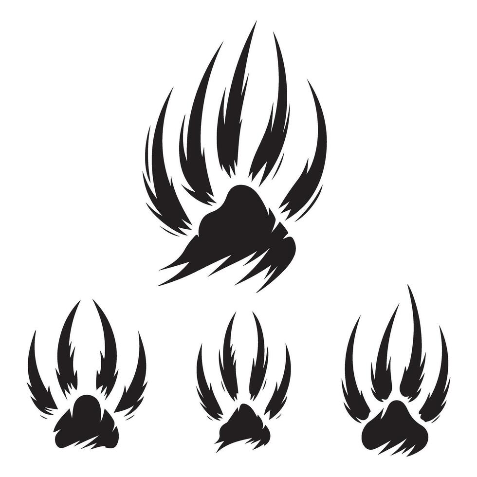 Bear Paw Prints Silhouette Set Animal Tracks Wildlife Sign Design vector