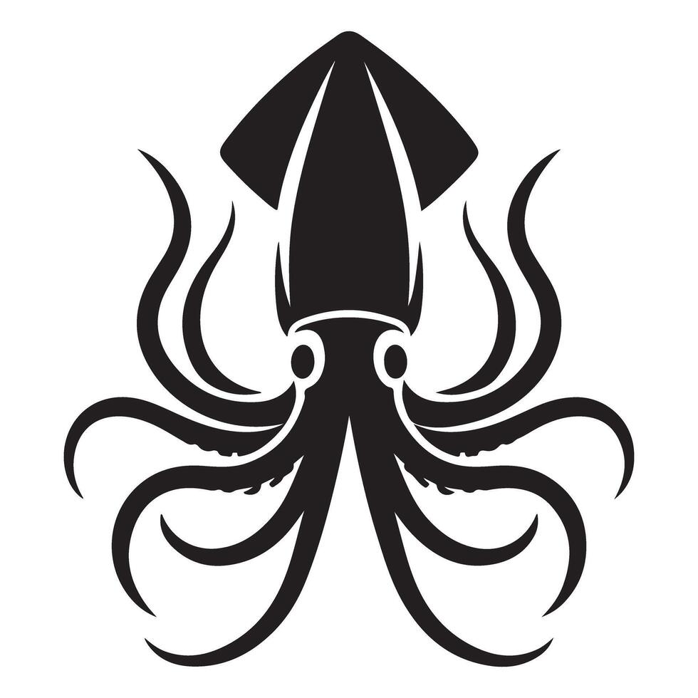 Squid Silhouette Illustration with Detailed Tentacles vector