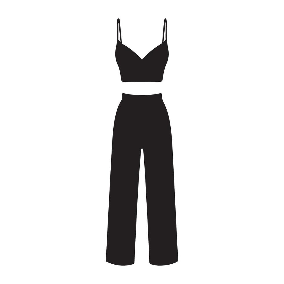 Modern Black Crop Top and Palazzo Pants Silhouette Outfit Design vector