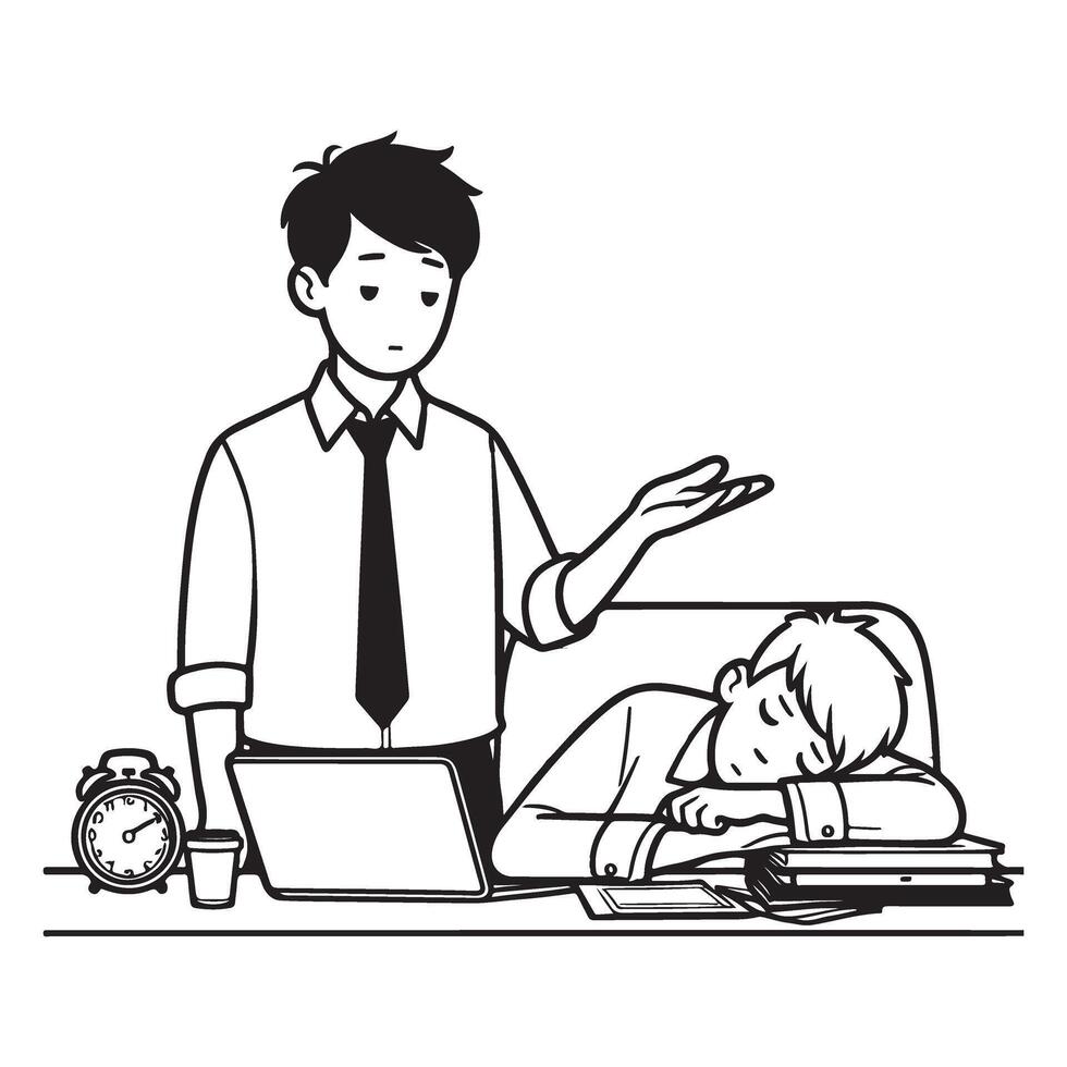 Manager Scolding Employee Sleeping on Desk Overworked Issue vector