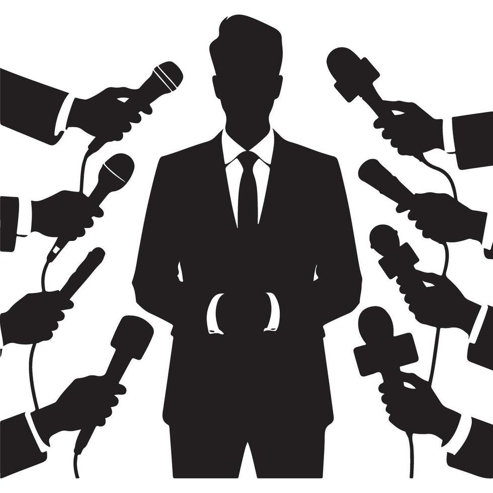 Press Conference Silhouette for Media and Public Relations Event vector
