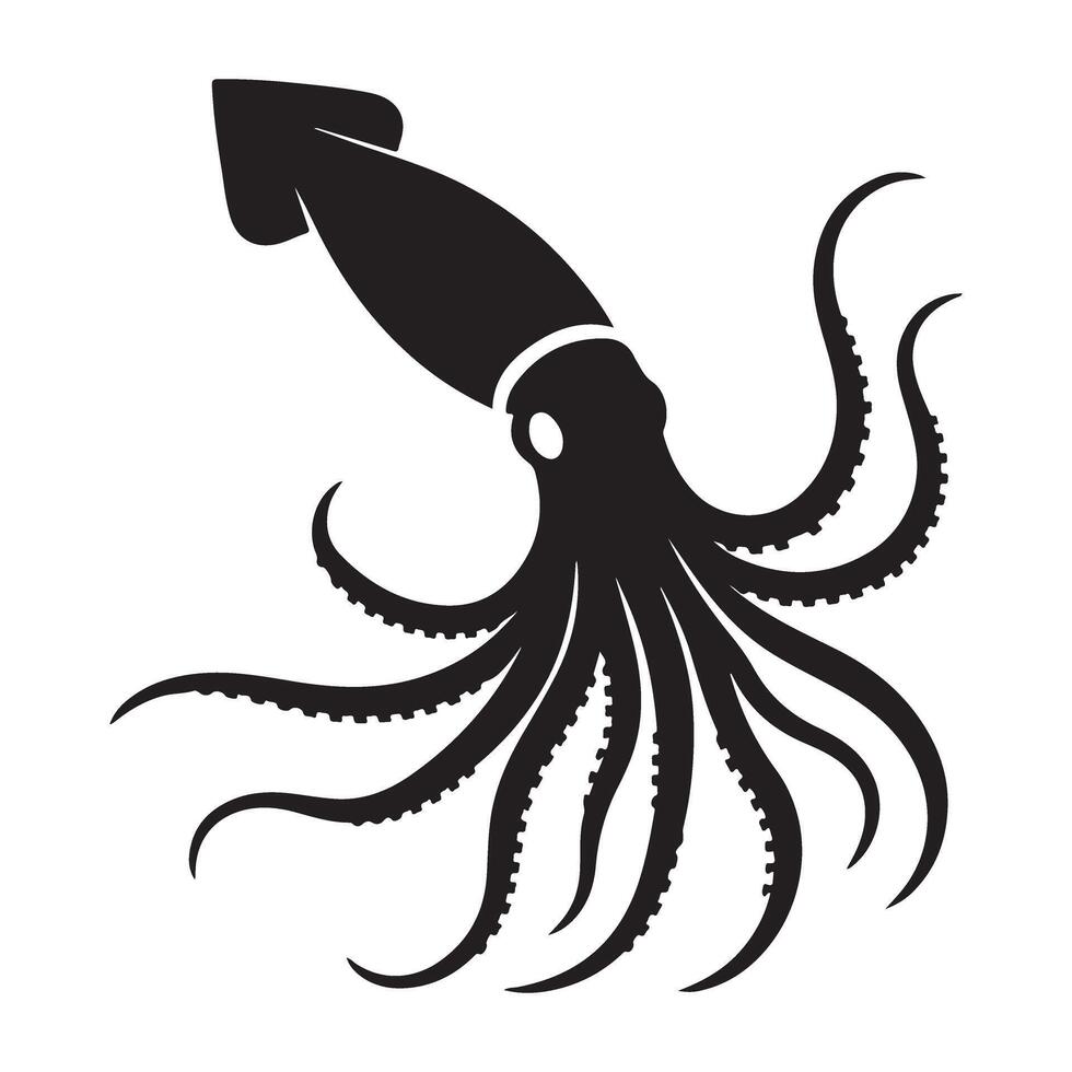Elegant Squid Silhouette Illustration Aquatic Creature Graphic Design vector