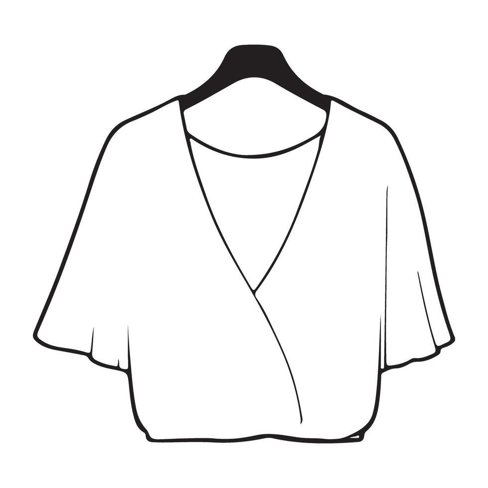 Stylish Wrap Top On Hanger Clothing Line Art Illustration Template vector