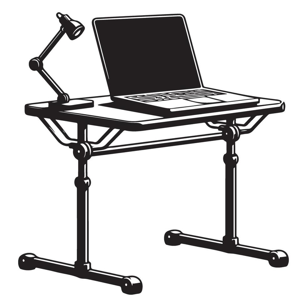 Ergonomic Desk With Adjustable Lamp and Laptop Workspace Illustration vector