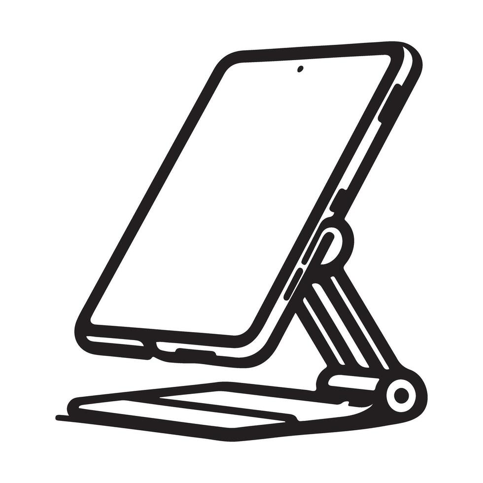 Adjustable tablet stand with phone silhouette graphic vector