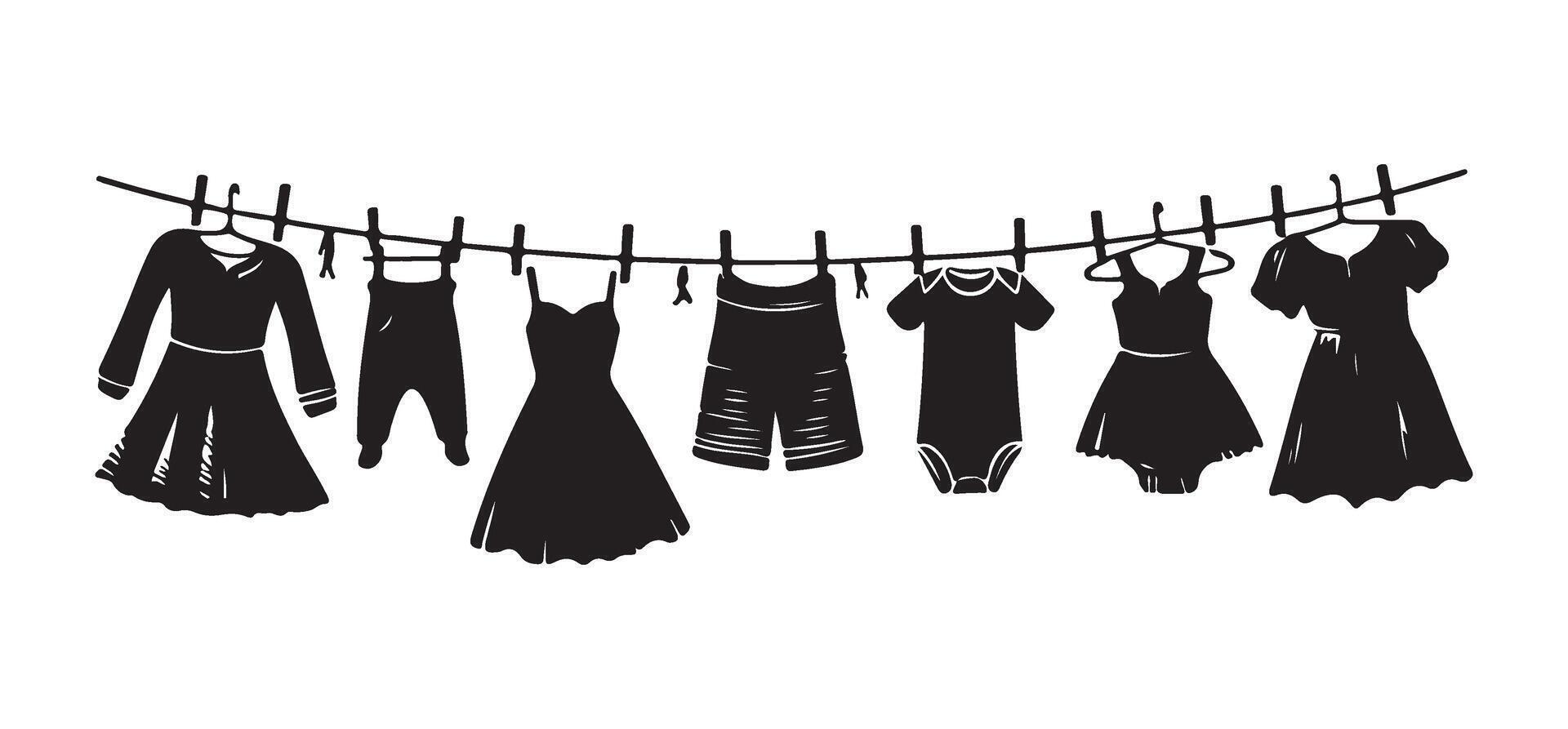 Laundry Day Illustration Silhouette Art of Freshly Washed Clothes vector