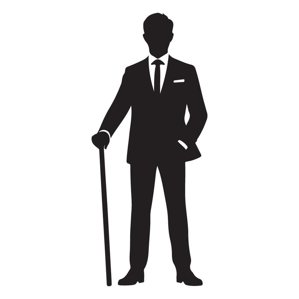 Elegant Gentleman Silhouette with Cane for Classic Design Inspiration vector