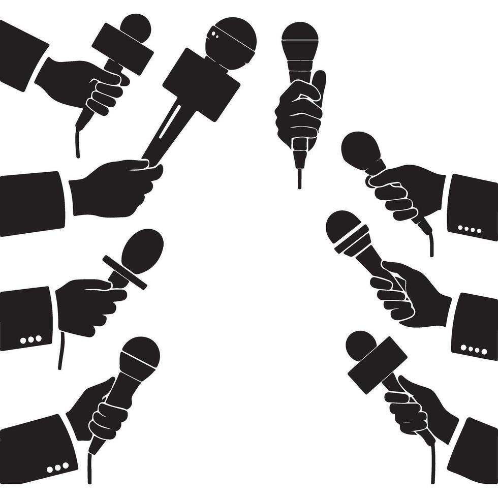 Press Conference Microphone Hands Silhouette Illustration News Media vector