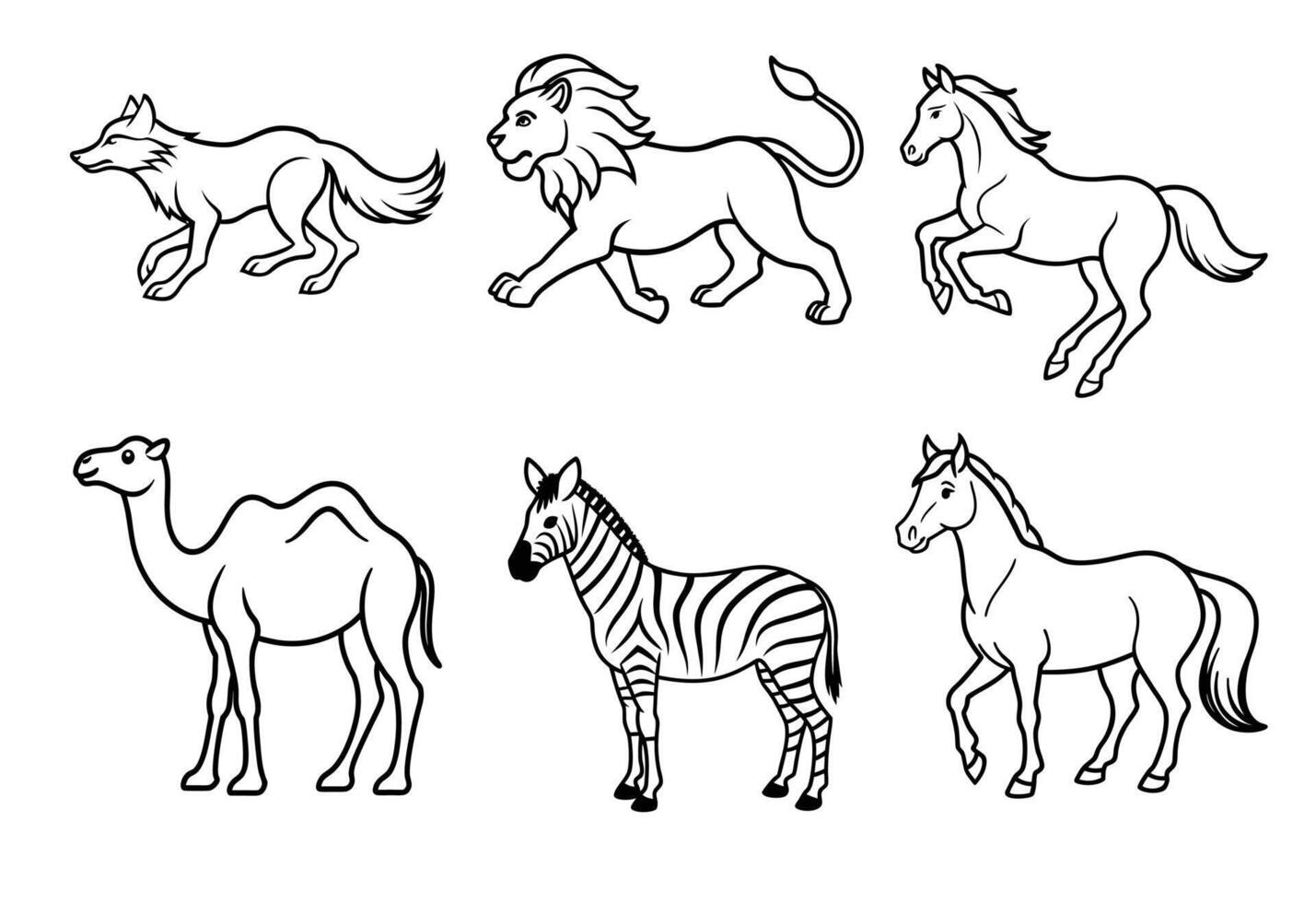 line art animals illustration on white background. animal bundle. vector