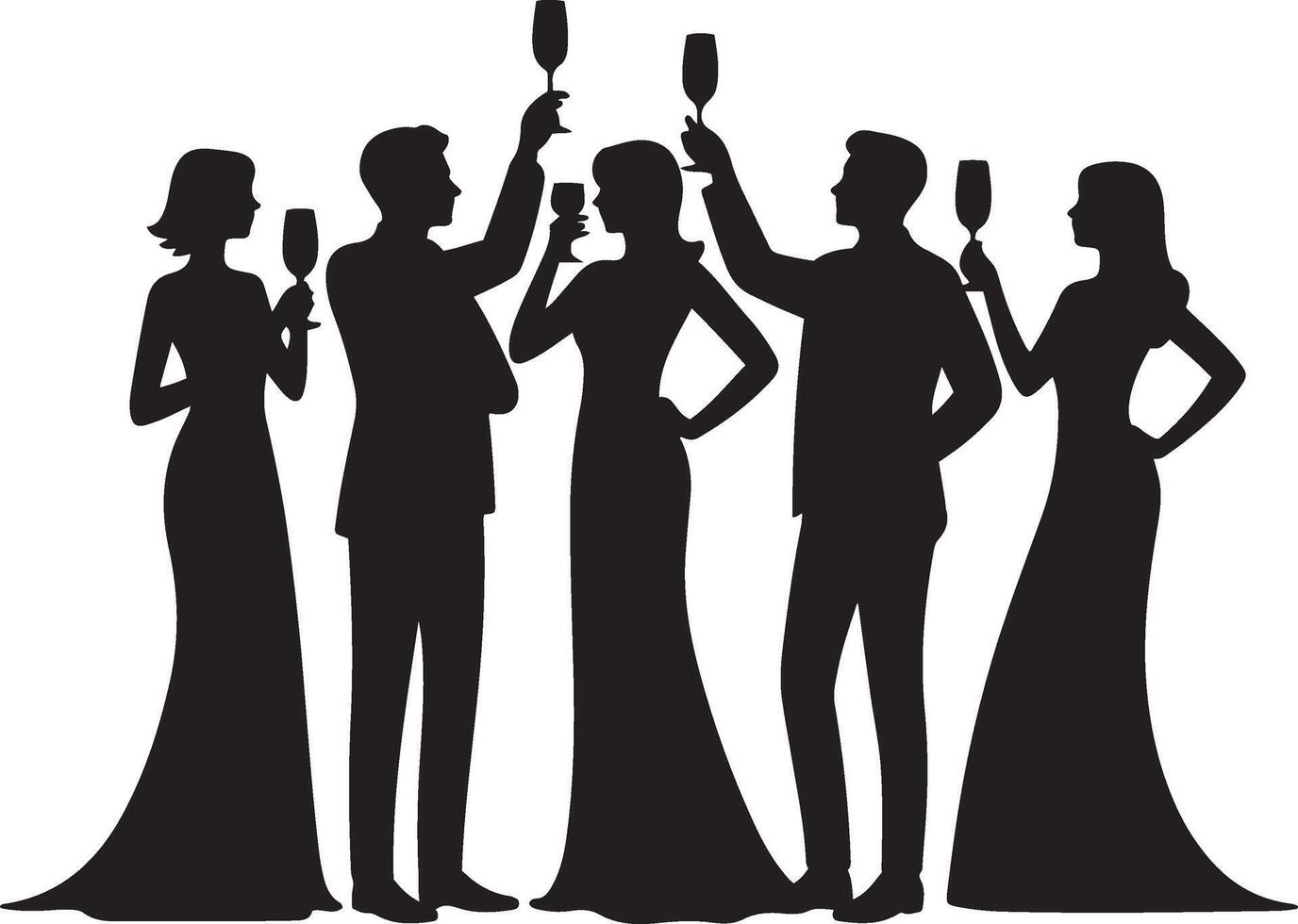 Silhouettes of people celebrating with champagne glasses vector