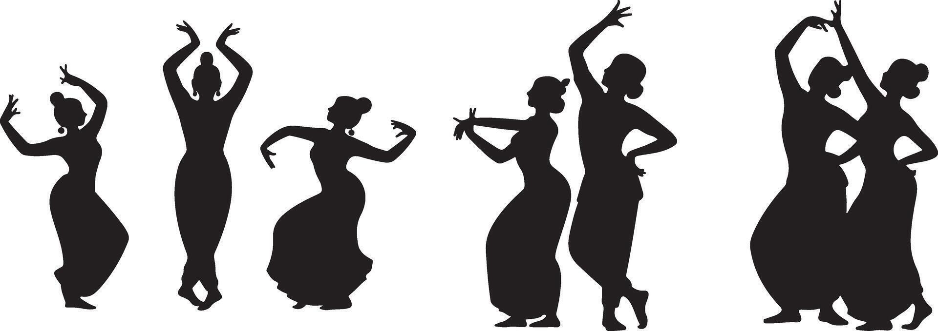 Set Of Indian Classical Dance Silhouettes vector