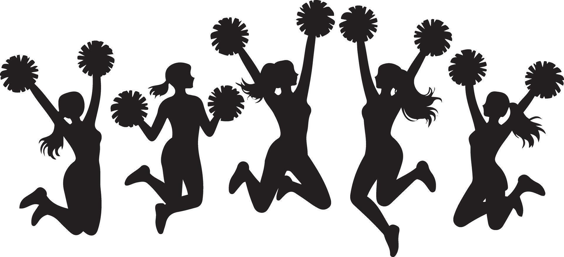 Cheerleader Silhouette Pom Pom Dance Jumping Girls vector