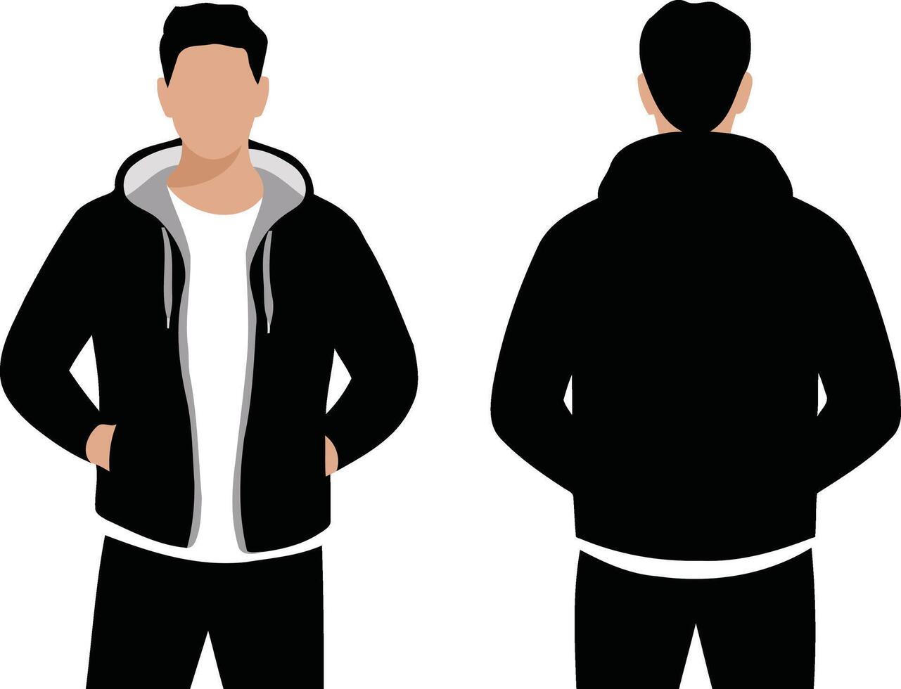 Front and back view of man in hoodie vector
