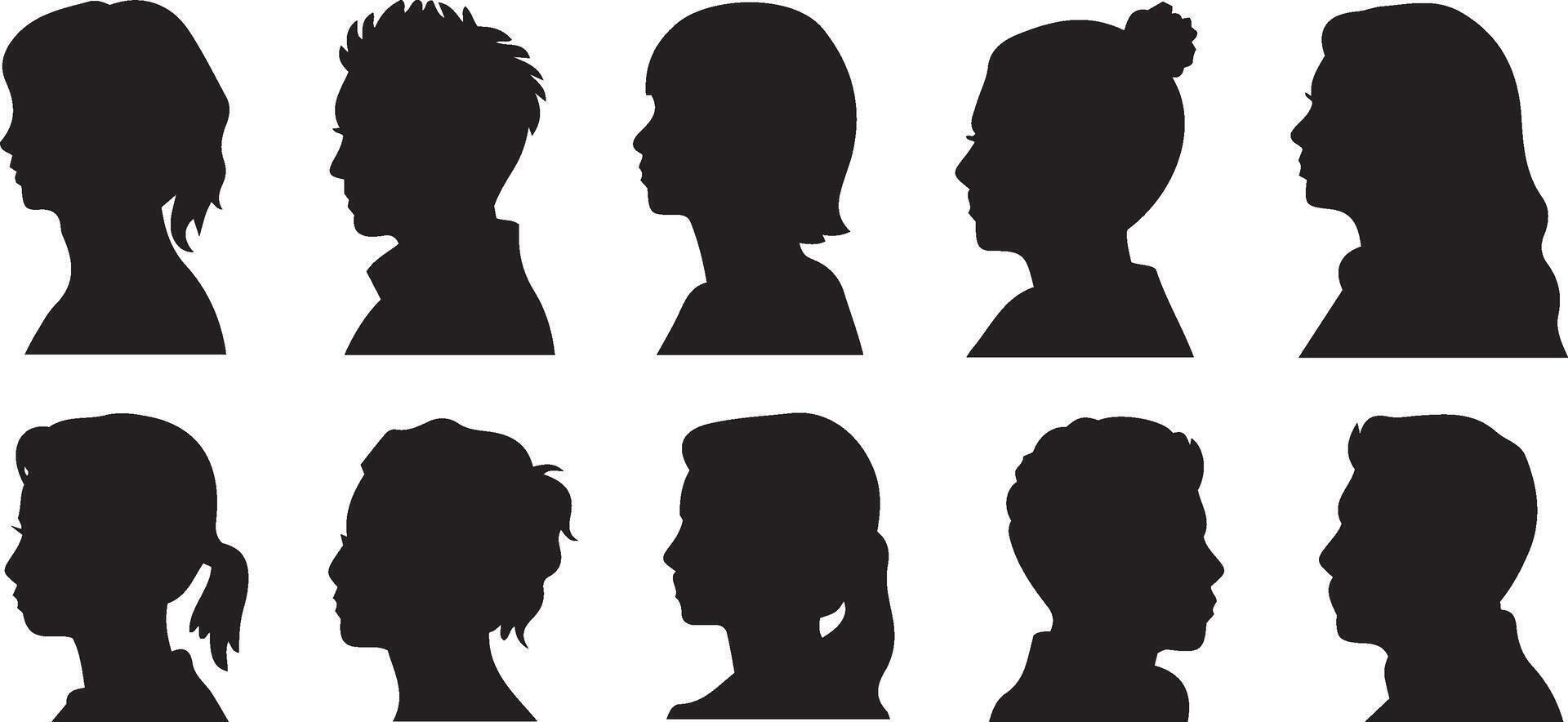 Diverse People Head Silhouettes, Profile Set vector