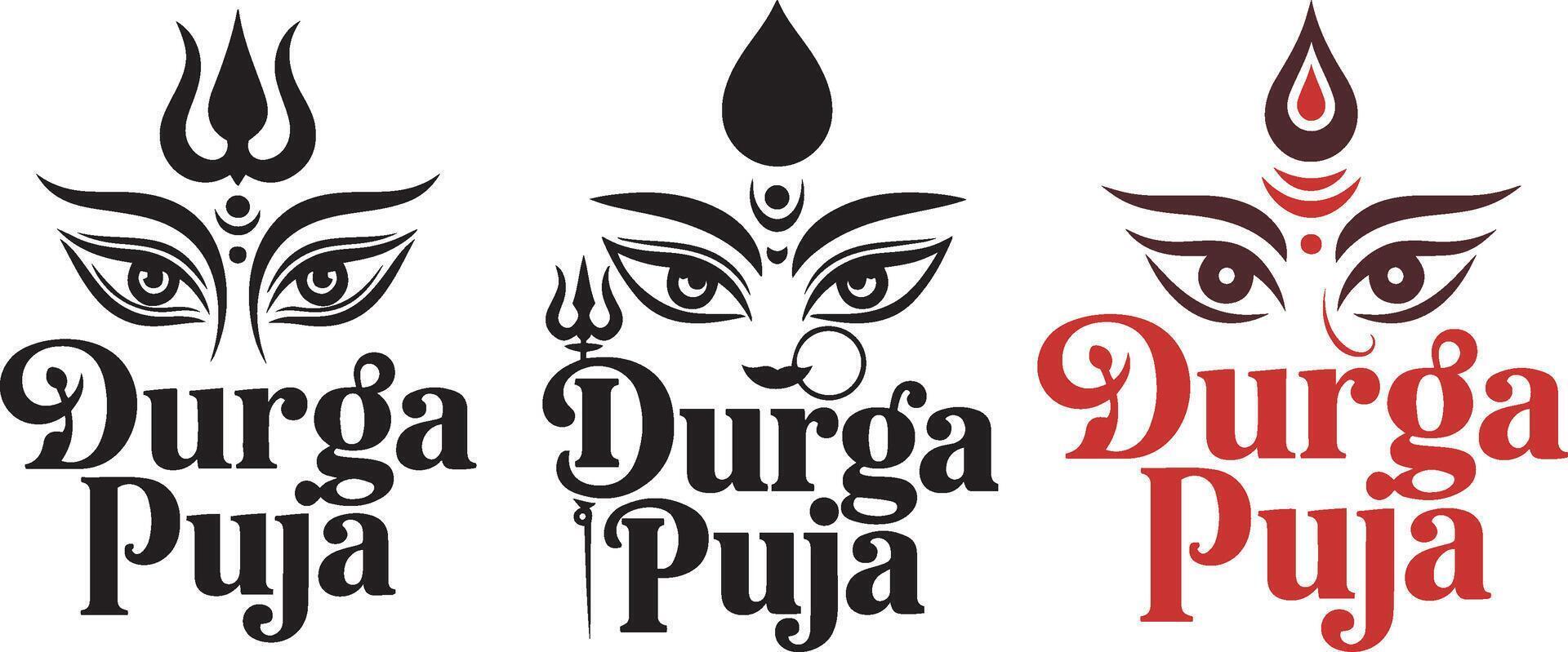 Durga Puja typography logo Design Set, Goddess Eyes vector