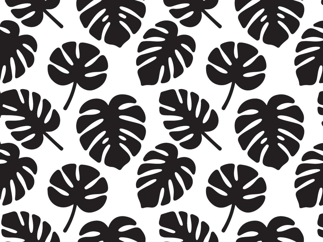 Monstera leaf abstract Black and white botanical nature Silhouette pattern vector
