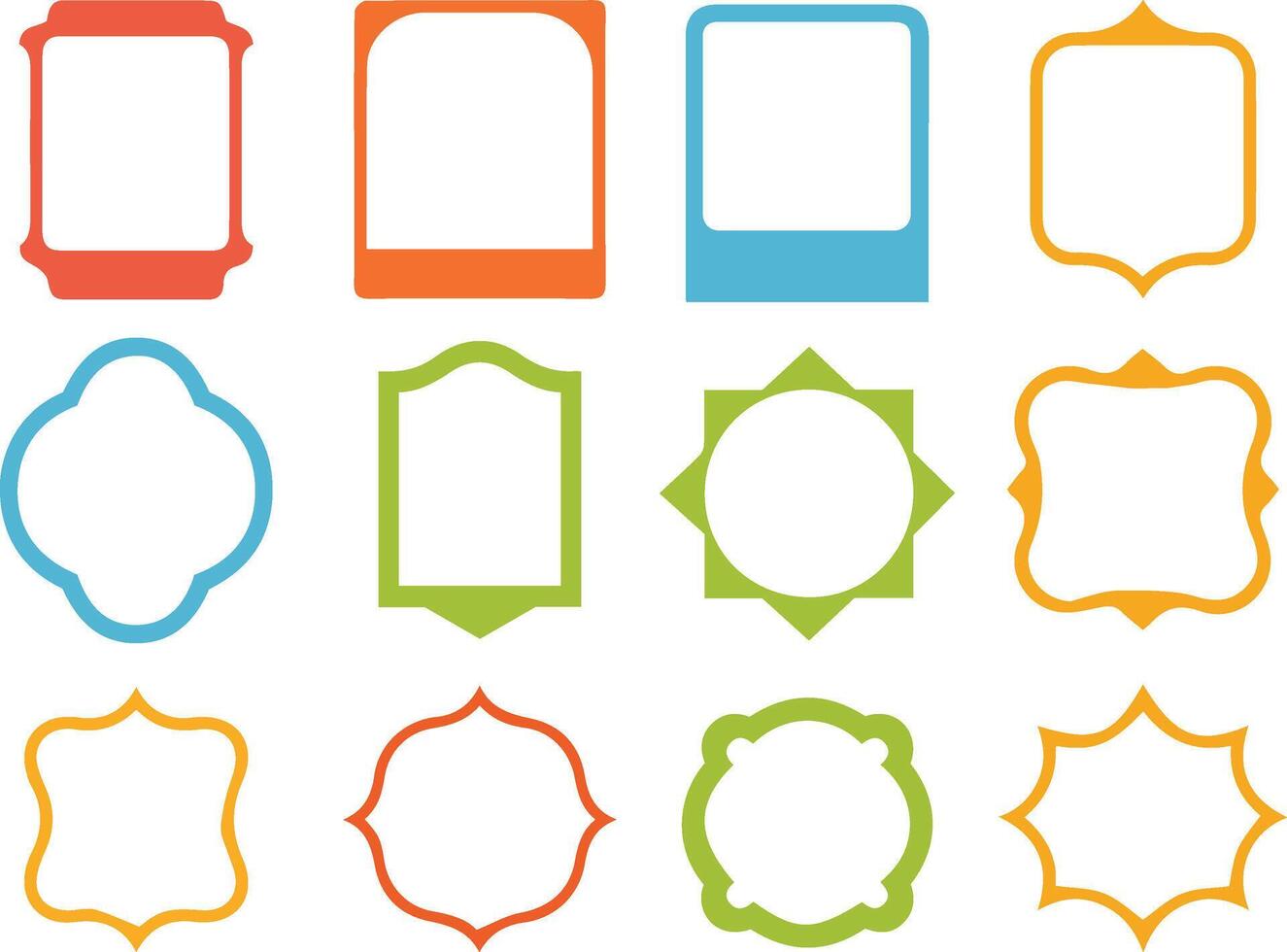 A collection of various colorful decorative frames in different shapes. vector
