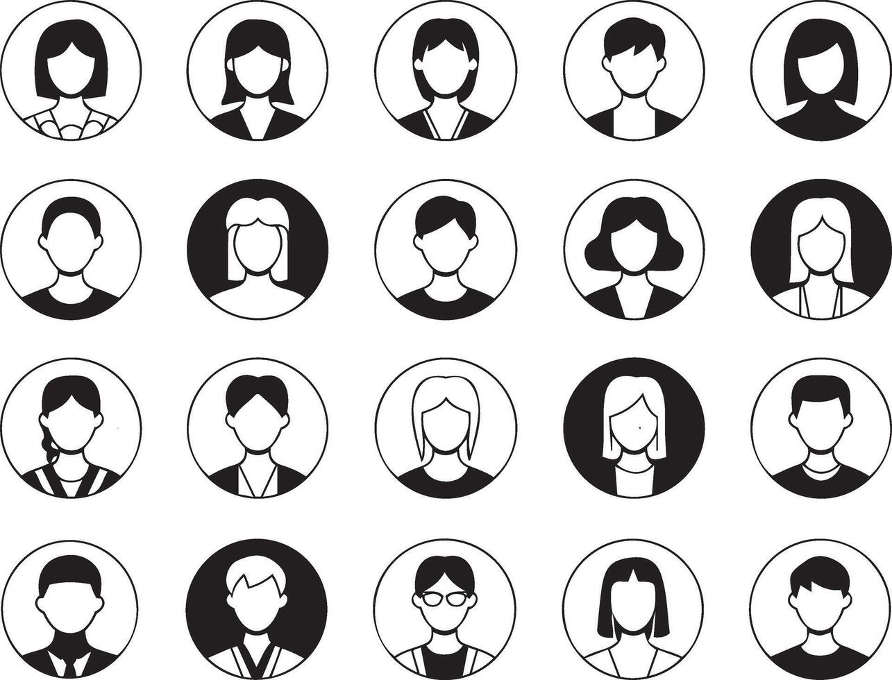 Minimalist Black and White People Avatar Icons Profile Silhouette Illustrations vector