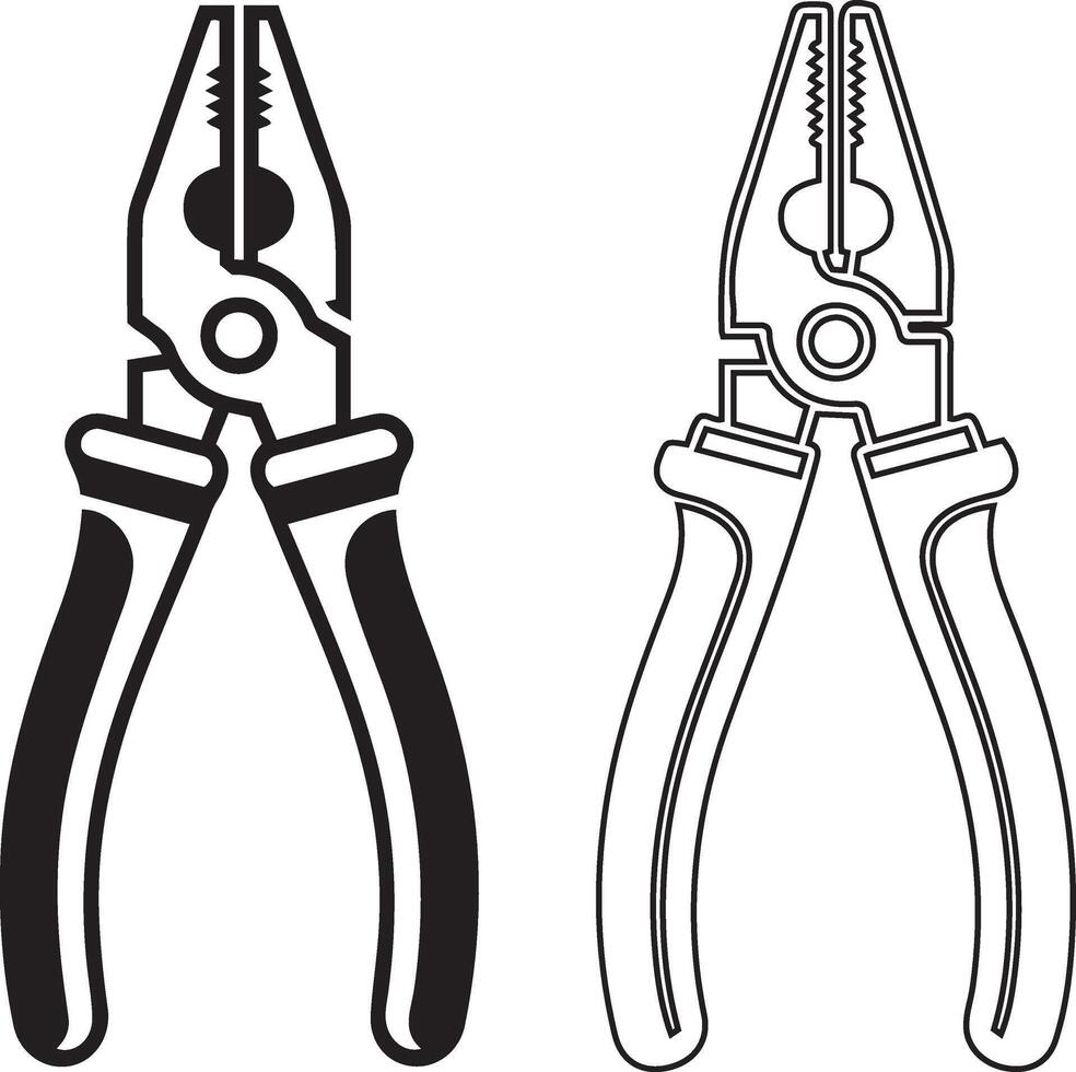 Simple black and white Silhouette outline illustration of locking pliers. vector
