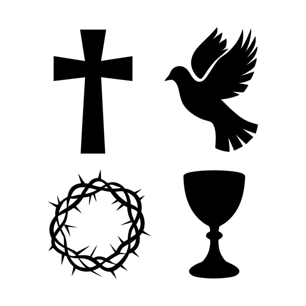 Christian symbols cross dove crown of thorns chalice faith religion easter holy spirit salvation hope love vector