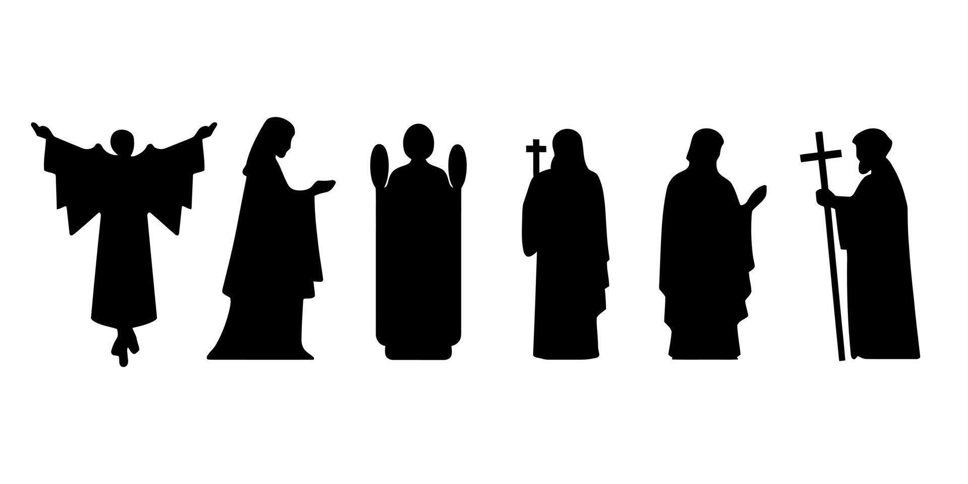 Religious figures silhouettes christianity jesus christ priests monks nuns faith tradition worship 100 vector