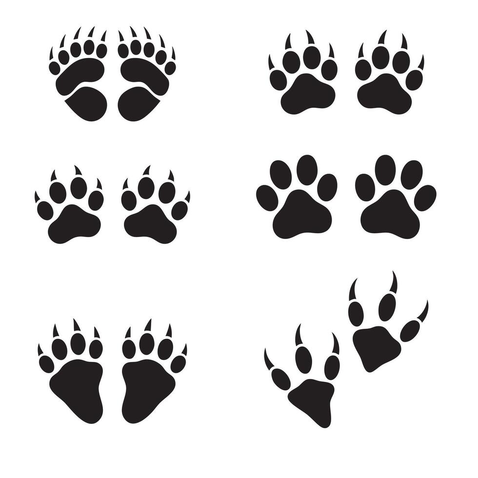 set animal footprints silhouette clip art graphic element design vector
