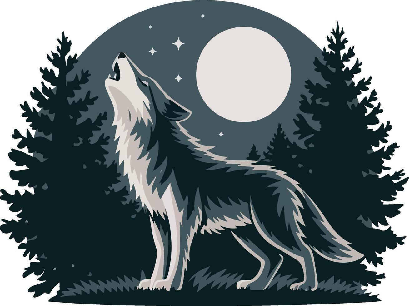Howling wolf in the forest illustration vector