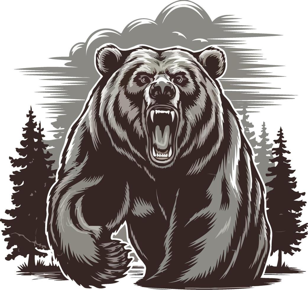 A grizzly bear with its mouth open and its claws out vector