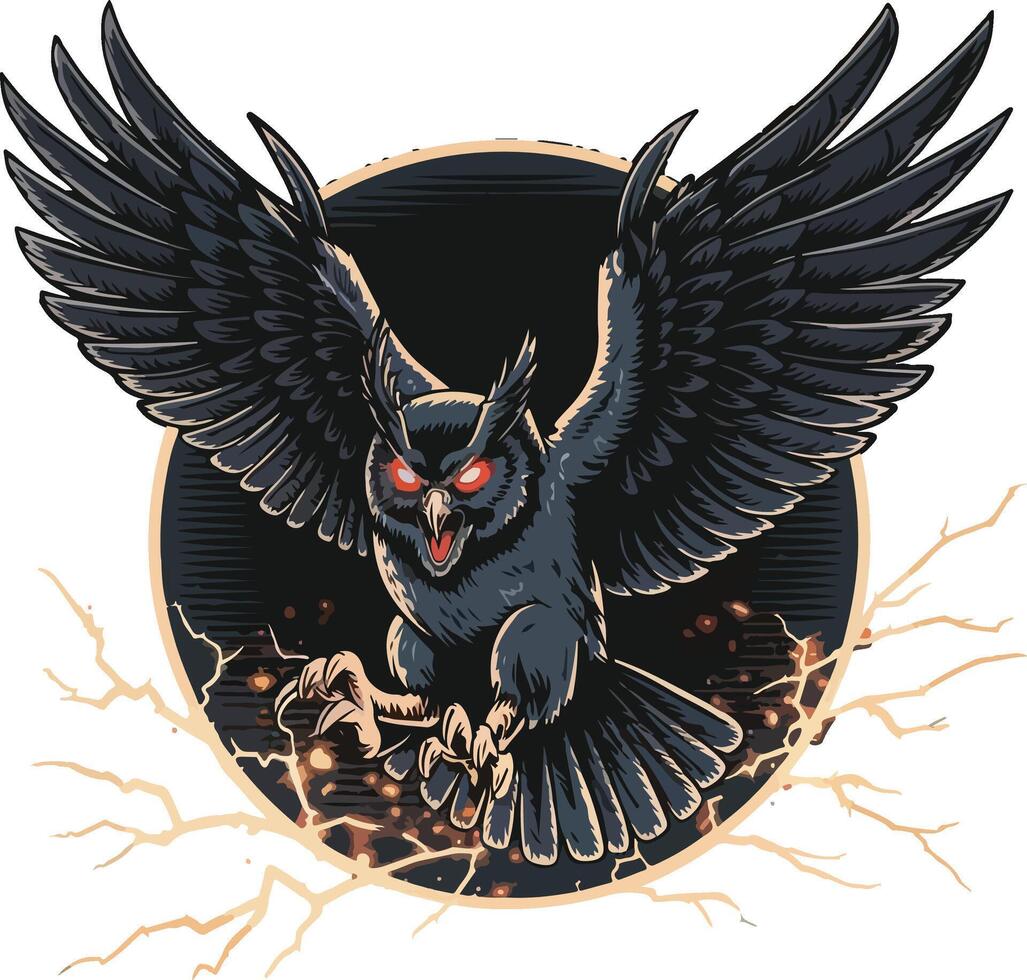 An owl with red eyes is flying in the air vector