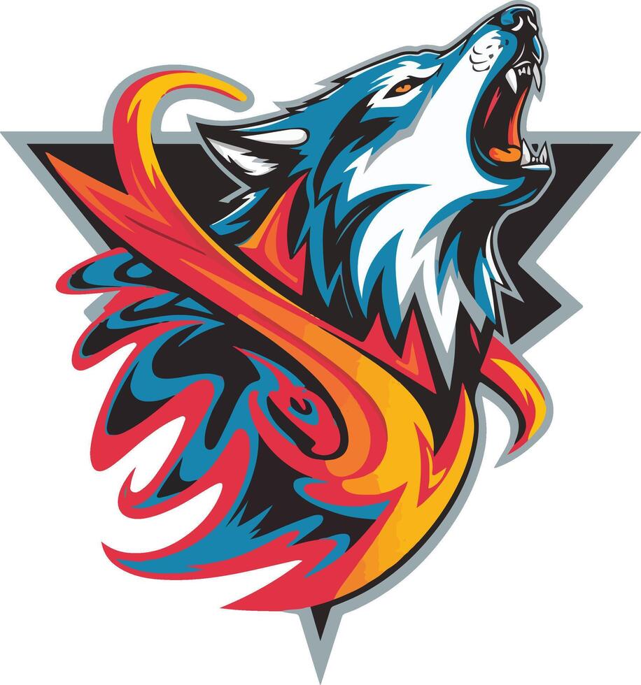 The wolf head is shown in the middle of a triangle vector