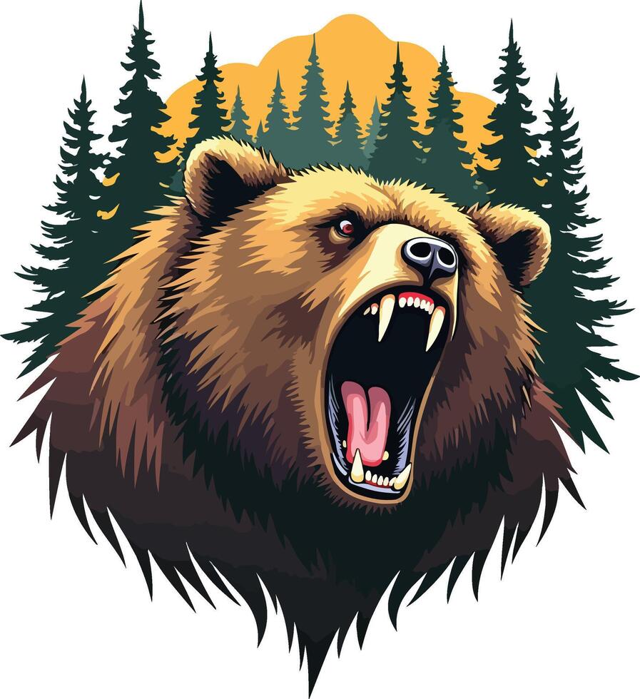 A bear with its mouth open and its teeth showing vector