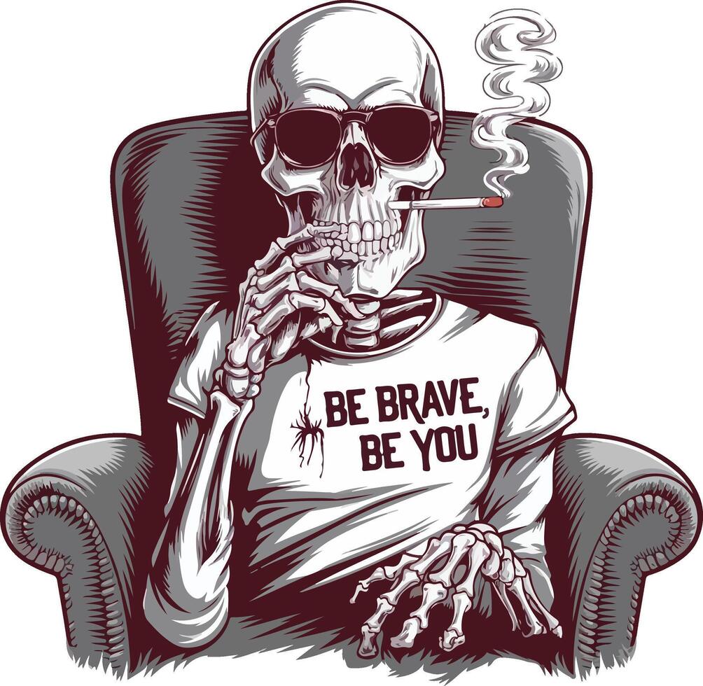 A skeleton in a t - shirt smoking a cigarette vector