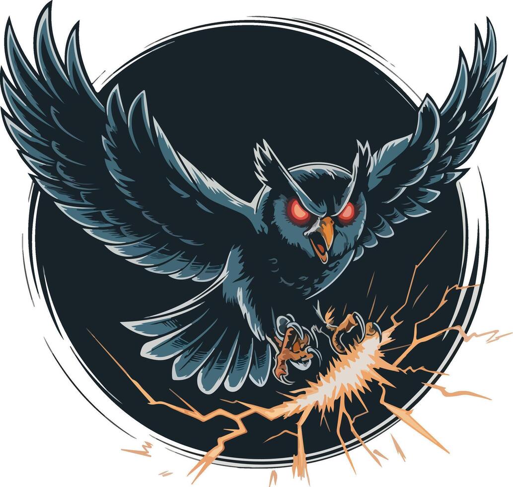An owl with red eyes and a lightning bolt on its back vector