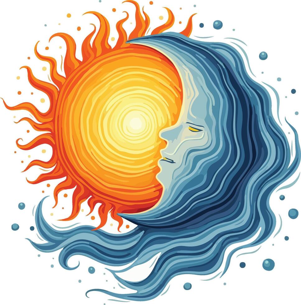 The sun and moon are in the shape of a woman's face vector