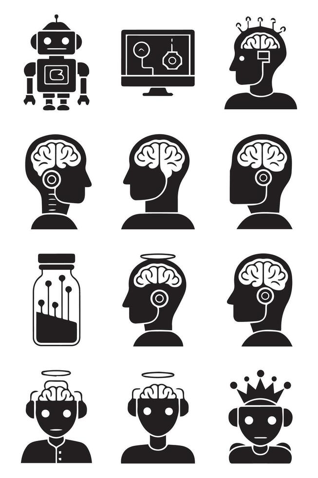 Human brain and brain icon set vector