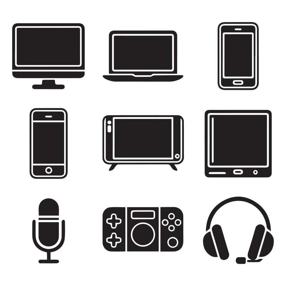 A set of black electronic devices icons vector