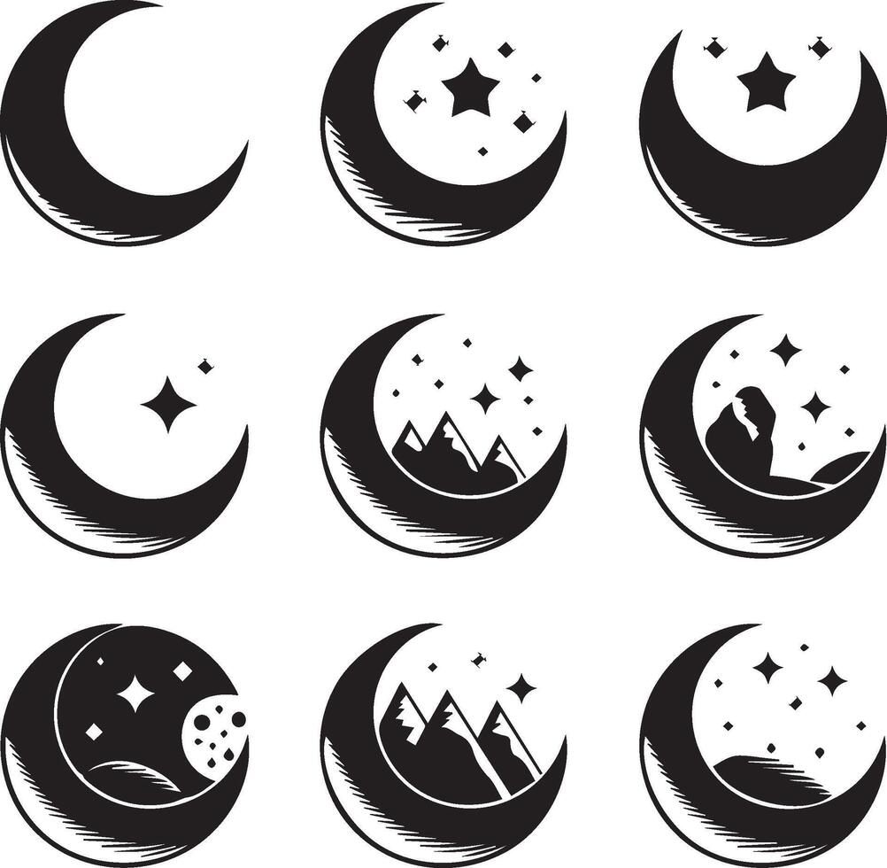 Moon and stars illustration set vector