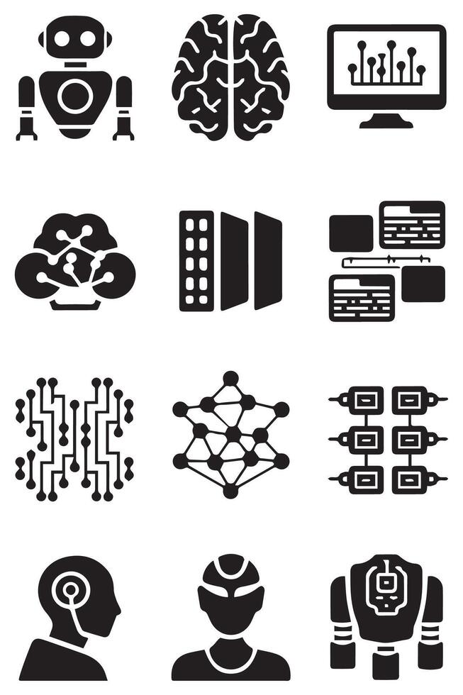 Black and white icons of various technologies vector