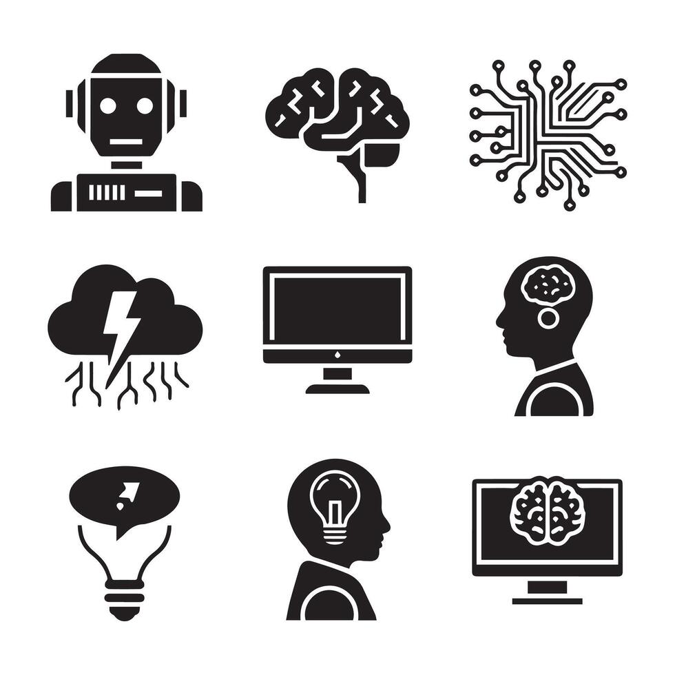 A set of black icons depicting various types of technology vector