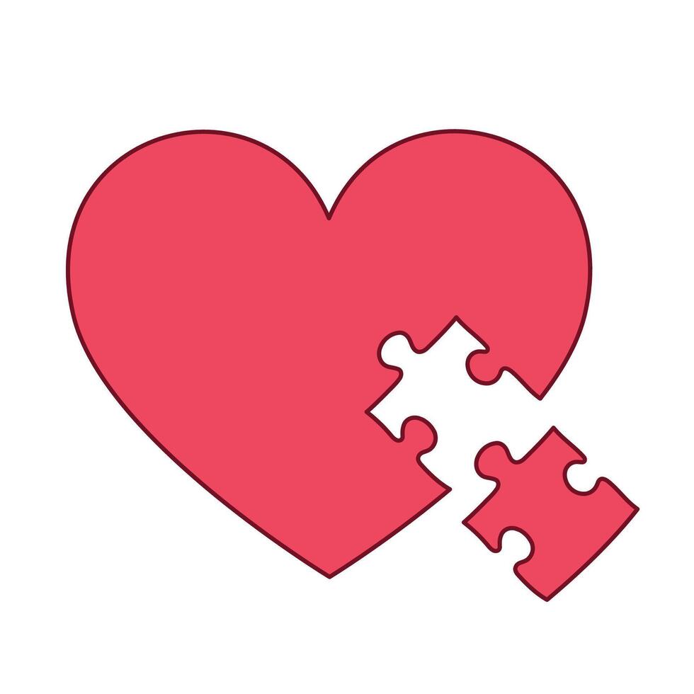 Piece of a puzzle of a heart, simple cartoon love illustration vector
