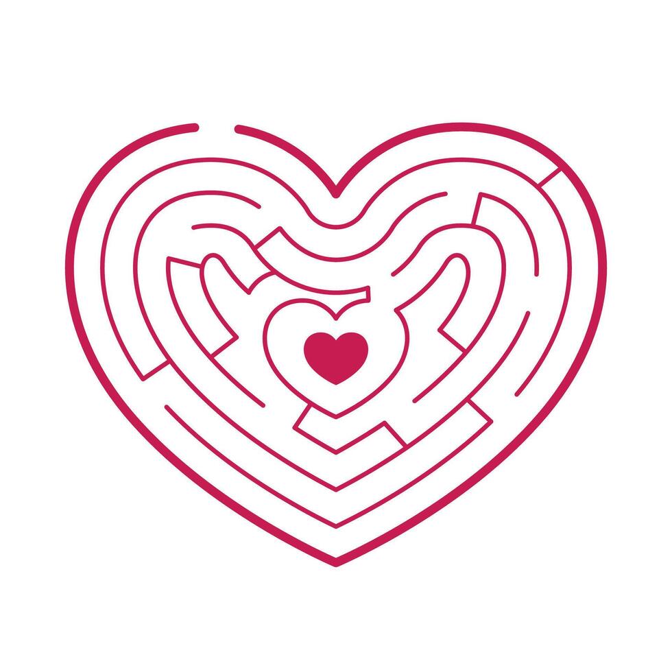 Heart shaped labirynth, maze. Simple love cartoon drawing vector