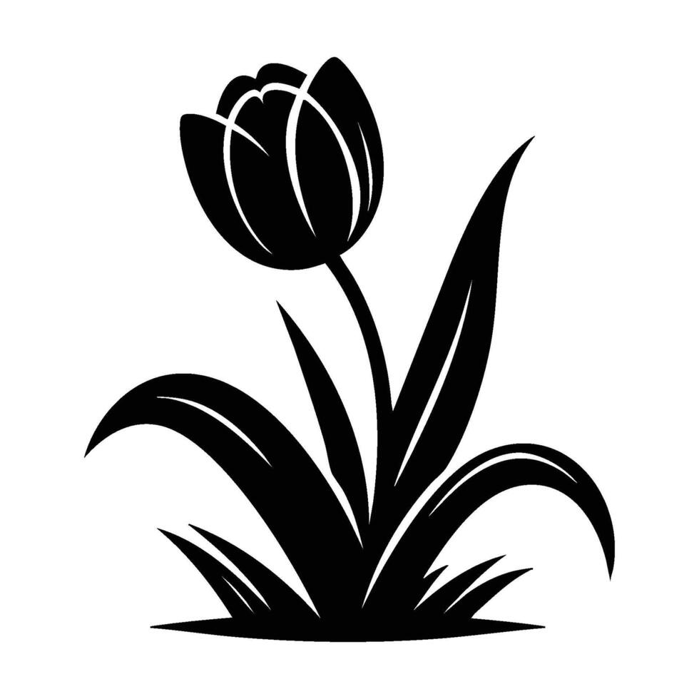 Silhouette of a tulip flower in solid black vector