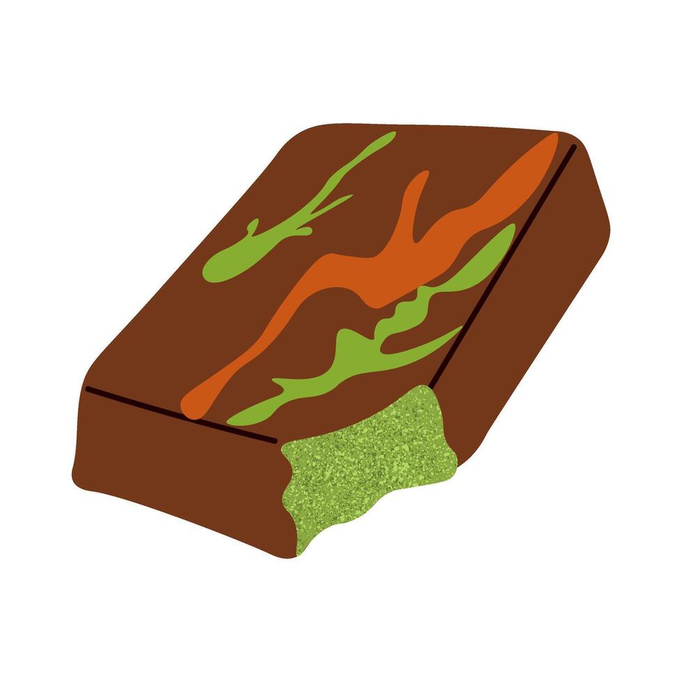Dubai chocolate with pistachio paste filling. Luxury dessert. Premium handmade chocolate, cocoa dessert vector