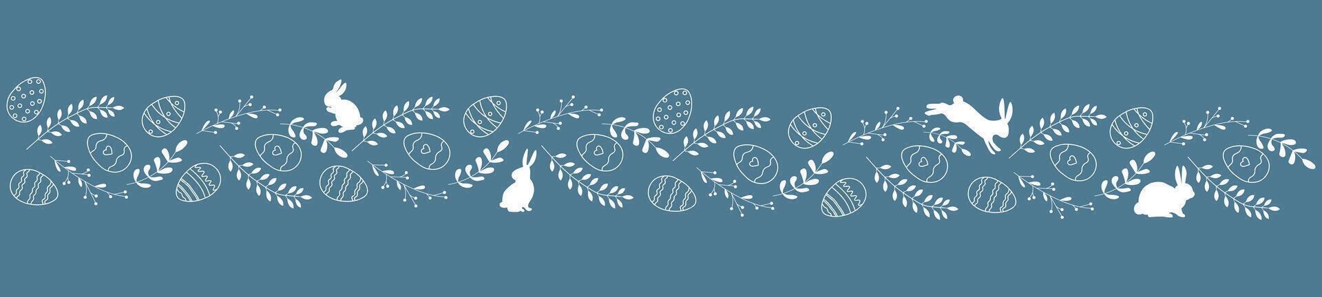 Beautiful border with Easter eggs composition. Horizontal string, ribbon. Holiday design for invitation, banner, greeting card vector